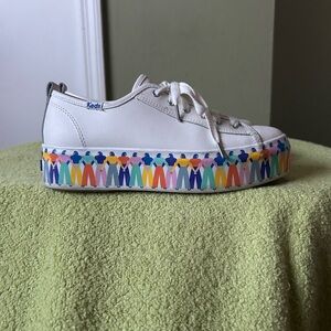 Keds Women’s White Sneakers with Multicolor Pattern Platform